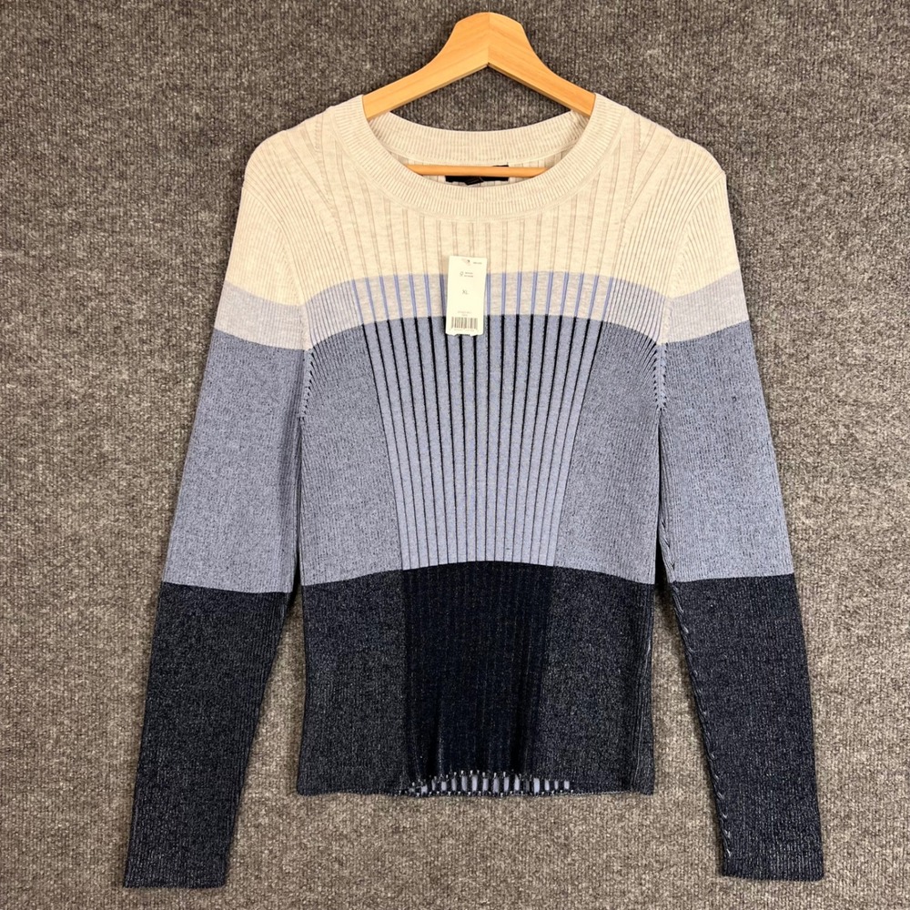 NEW Banana Republic Sweater XL Blue New Ribbed Colorblock Crew 551622-00-1